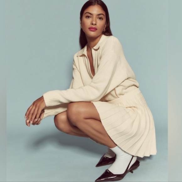 Reformation Francesco Organic Cotton Polo Sweater Gossamer /Ivory S - Picture 16 of 16